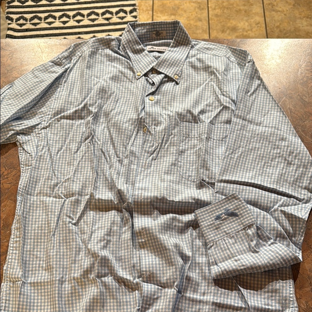 Peter Millar Men's Blue Checkered Shirt